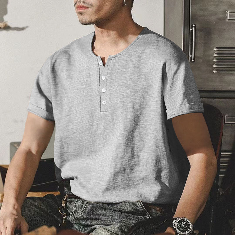 Herren T-Shirt Baumwolle Casual Knopfleiste Modern