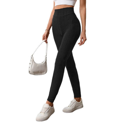 Damen Sportleggings Hochtaillierte Strukturiert Fitnesshose