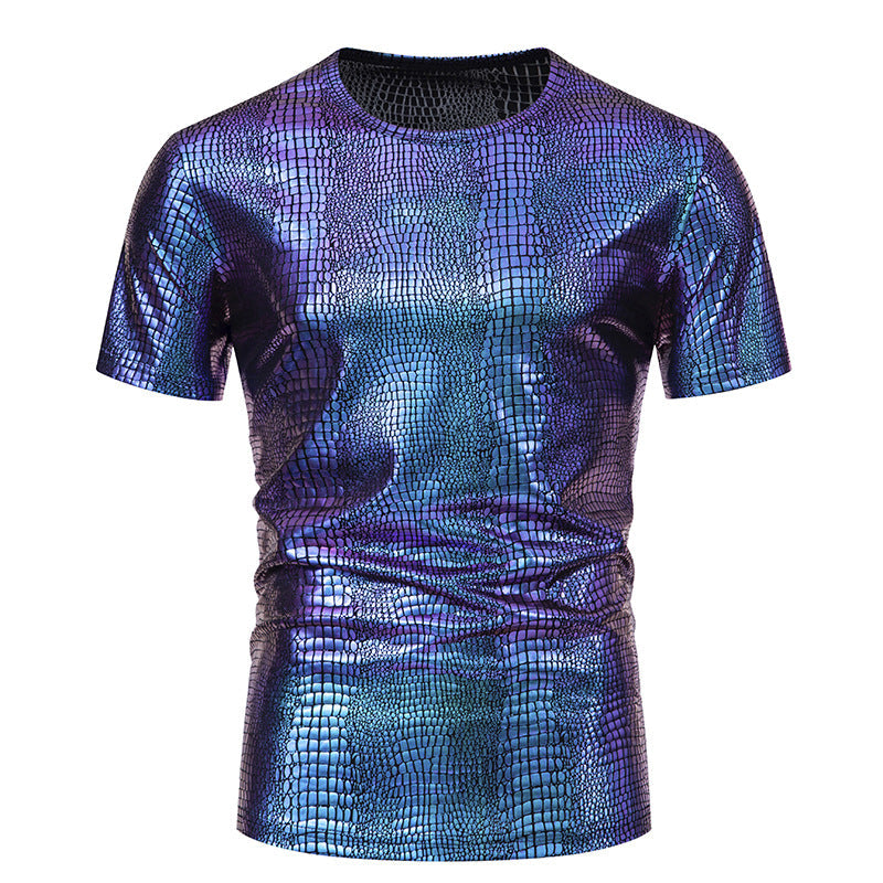 Herren Kurzarmshirt Schlangenmuster Glitzernd Modern
