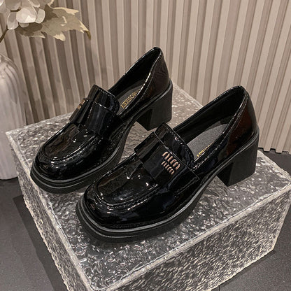 Damen Mokassins Lackleder Elegant mit Schnalle Schuhe Schwarz
