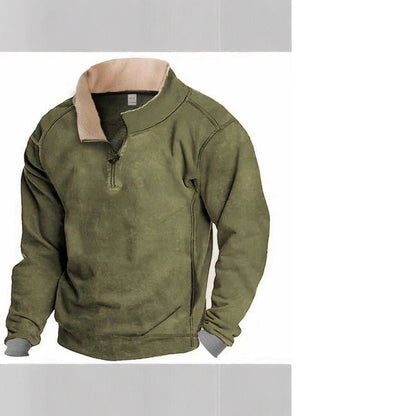 Herren Fleece Pullover Reißverschluss Kontrastkragen Modern