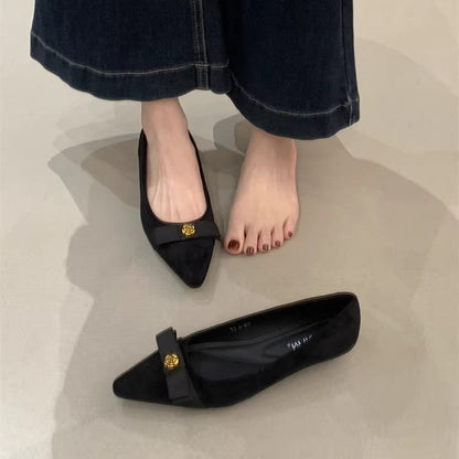 Damen Ballerinas Veloursleder Elegant Schleifen Detail