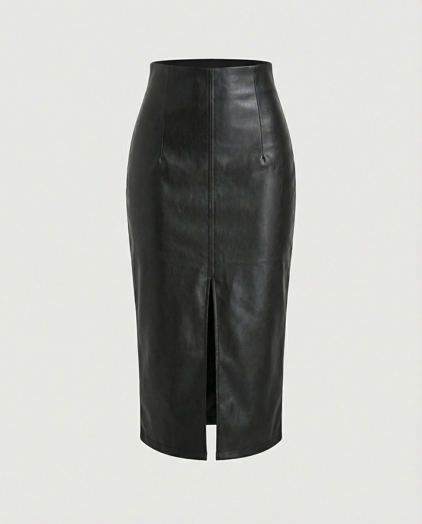 Kunstlederrock Damen Slim Fit mit Schlitz Schwarz
