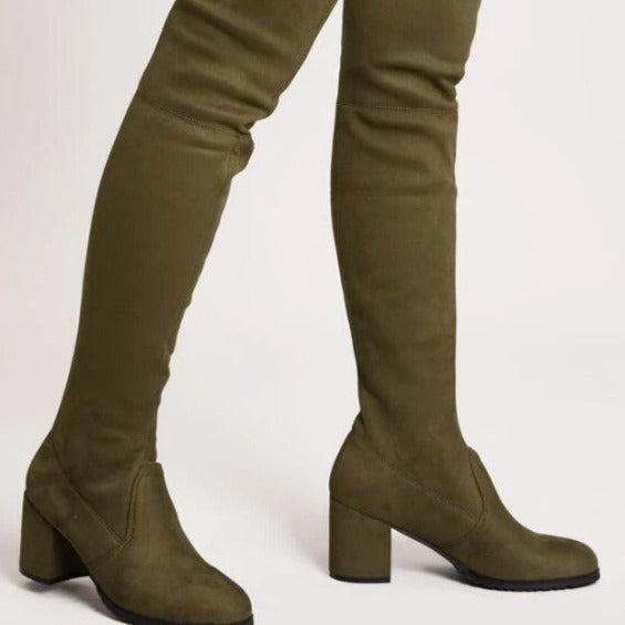 Damen Overknee Stiefel Hoch mit Blockabsatz Schnürsenkel Elegant