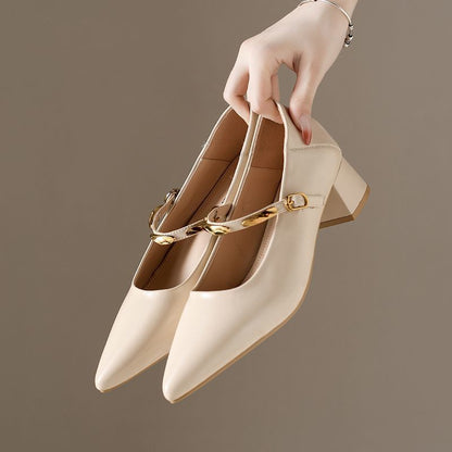 Damen Pumps mit Blockabsatz und Kettenriemen Elegant Komfortabel