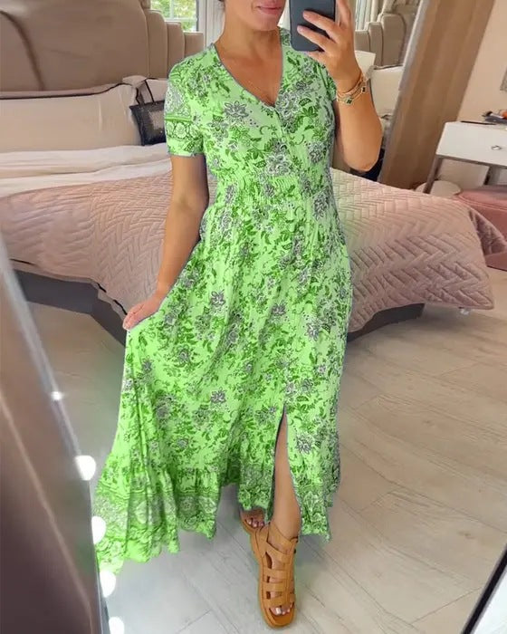 BerlinGlamour bedrucktes Strandkleid mit V-Ausschnitt