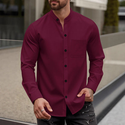 Herren Hemd Langarm Stehkragen Modern Slimfit