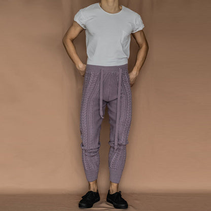 Herren Strickhose Mit Zopfmuster und elastischem Gürtel