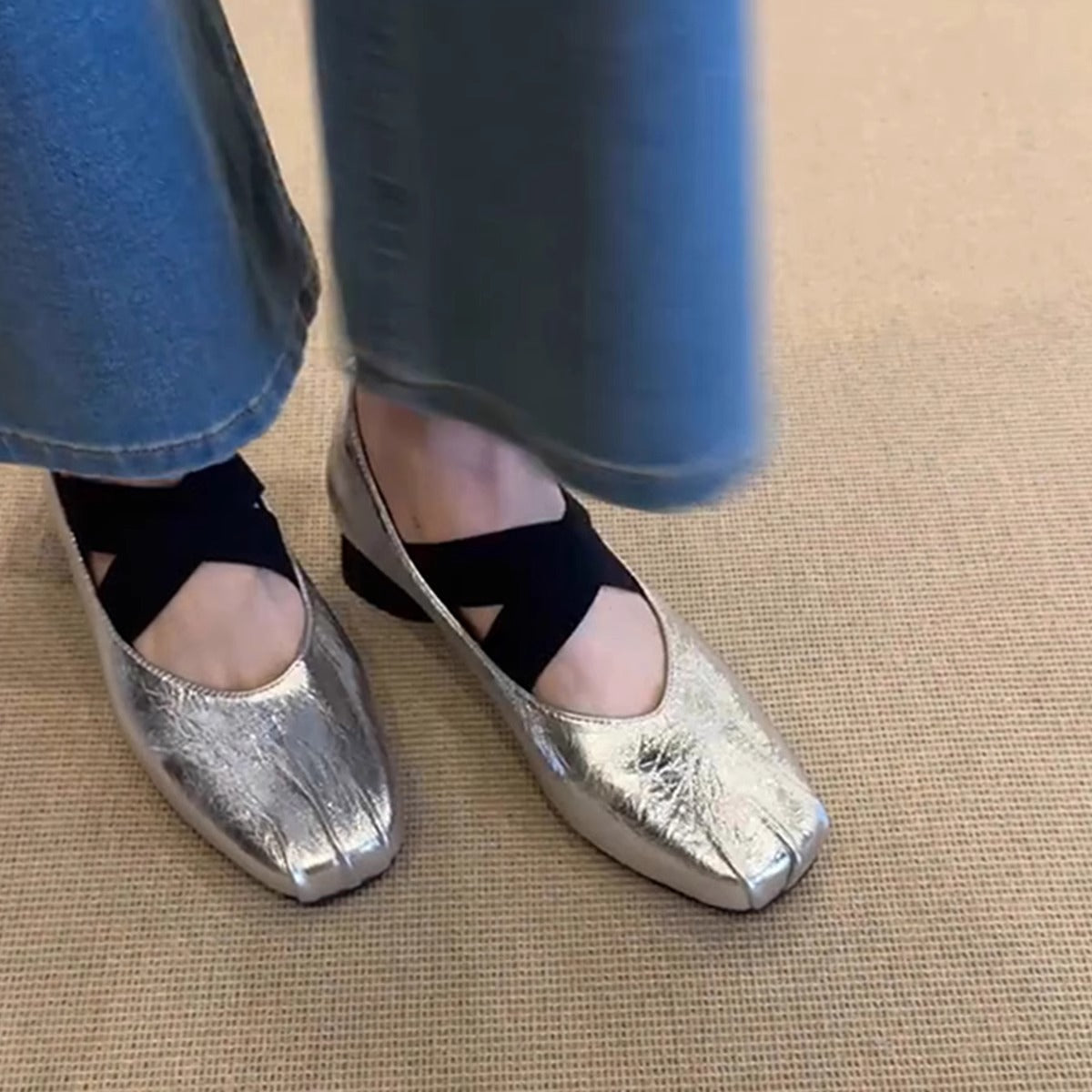 Damen Ballerinas Schuhe Mit Kreuzriemen Bequem