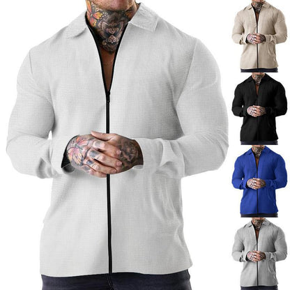 Herren Kurzarm Hemd Modern mit Reißverschluss und Struktur