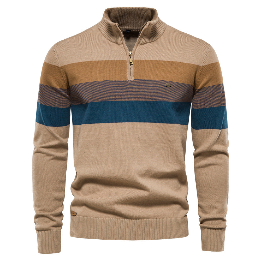 Herren Strickpullover Stehkragen Streifen Modern - BerlinGlamour