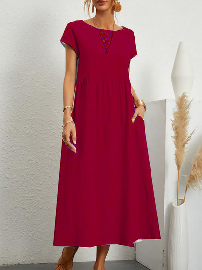 Damen Midikleid Lässig Mit Taschen Sommerkleid