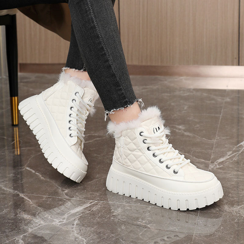 Damen Sneaker High Top Luxus Kunstfell Rutschfest