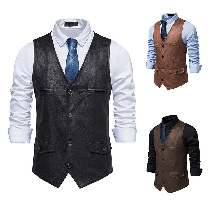 Lederweste Herren Elegant mit Taschen Schwarz Modern