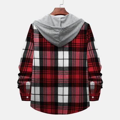 Herren Karohemdjacke Kapuze Modern Schnitt