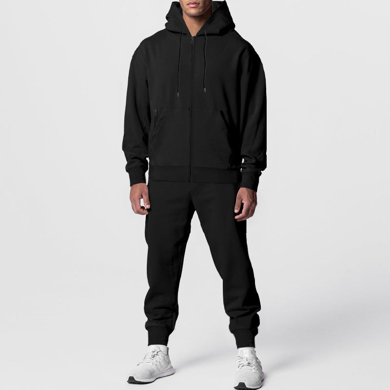 Herren Fleece-Set Sportlich Kapuze Taschen