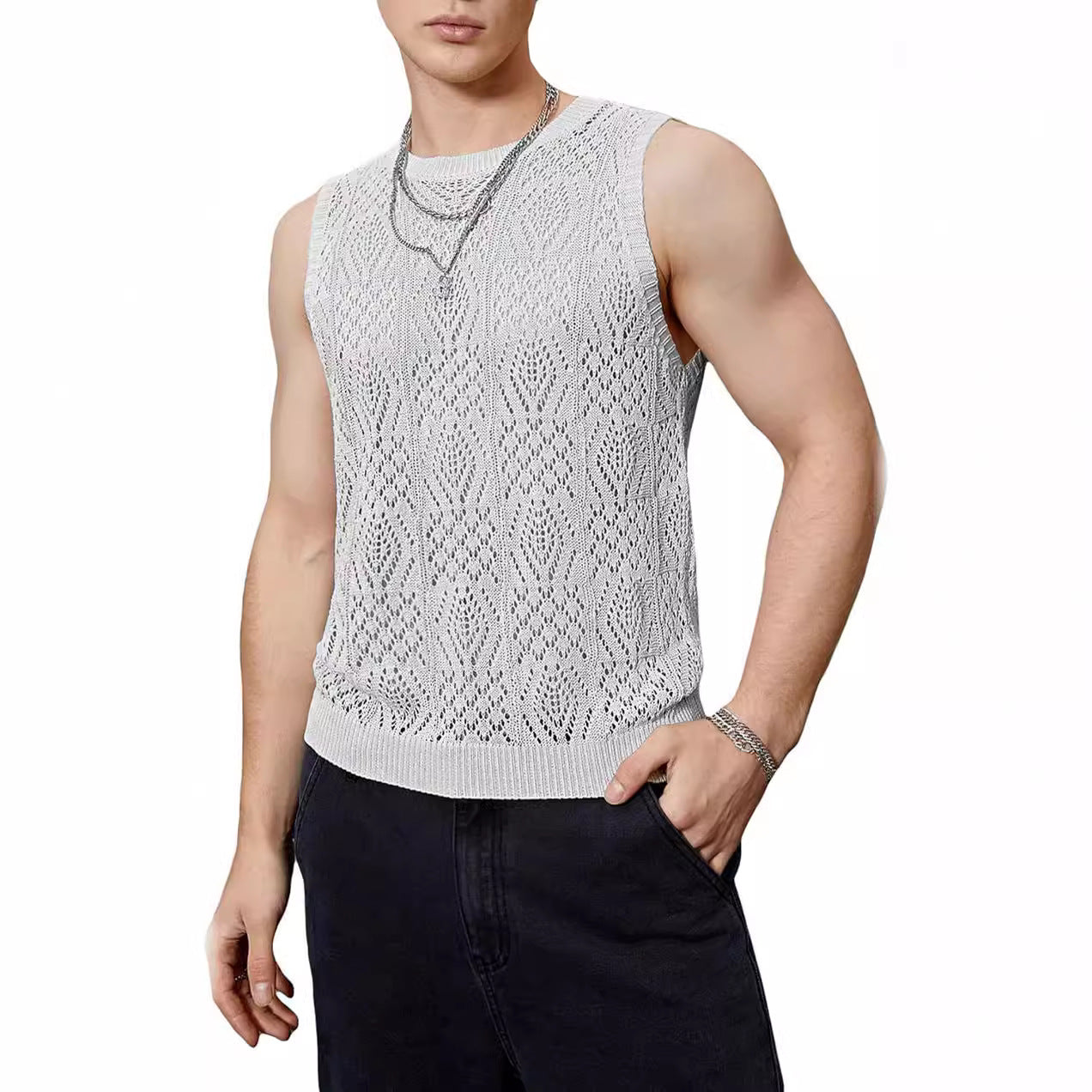Herren Strickpullover Modernes Lochmuster Trendy