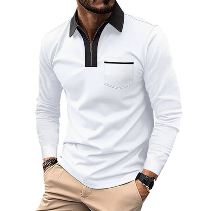 Herren Polohemd Langarm Modern mit Reißverschluss und Brusttasche