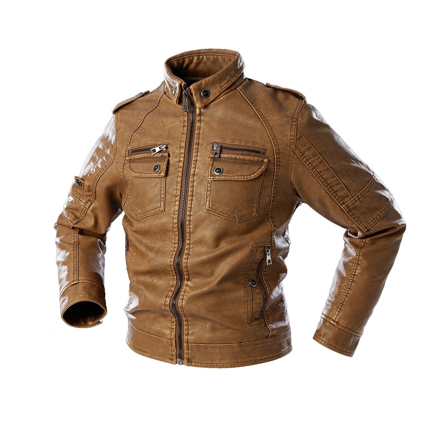 Lederjacke Herren Lässig mit vielen Taschen Schwarz