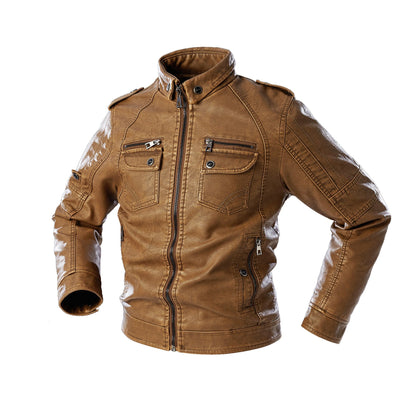 Lederjacke Herren Lässig mit vielen Taschen Schwarz