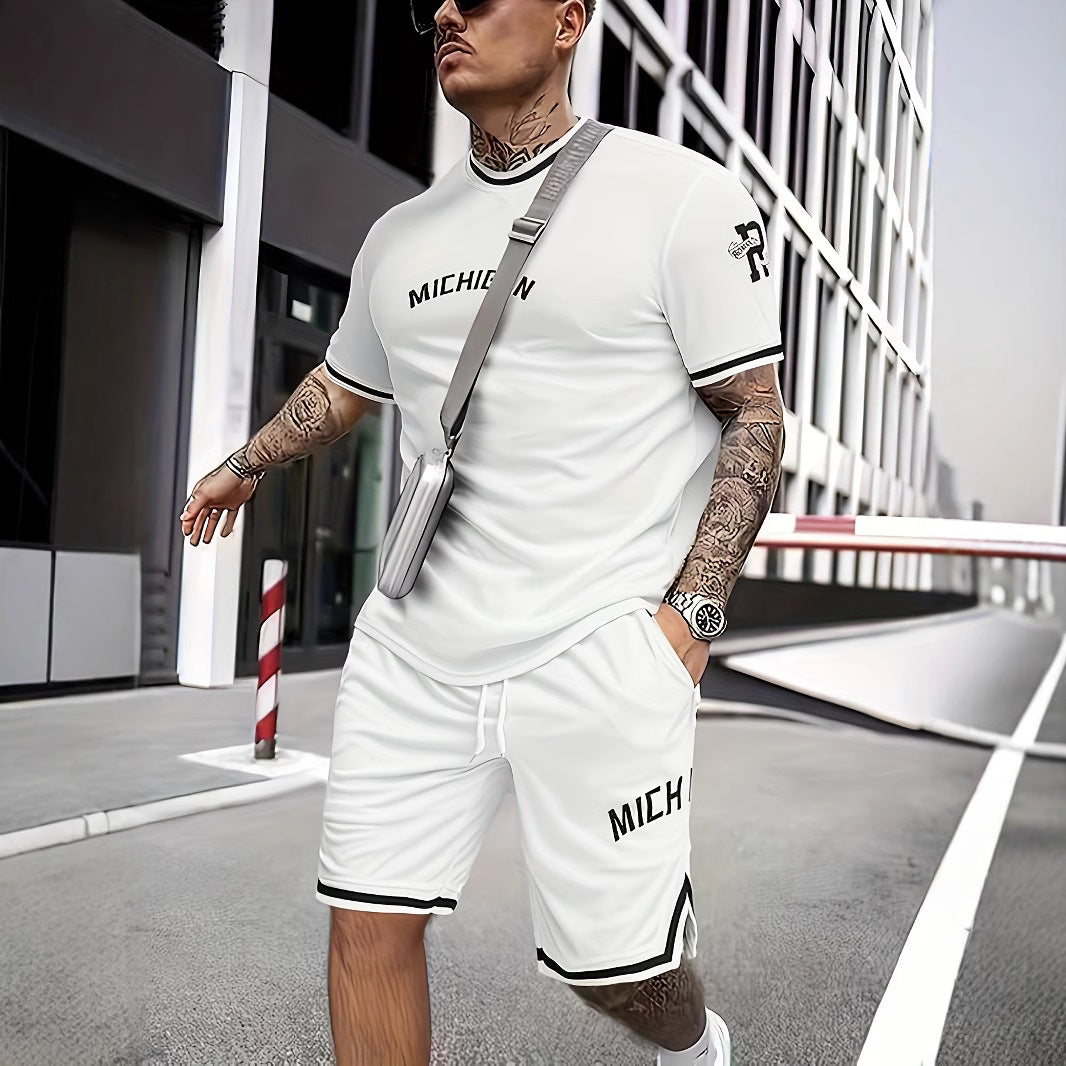 Herren Sportset T-Shirt und Shorts Grau Sportlich - BerlinGlamour