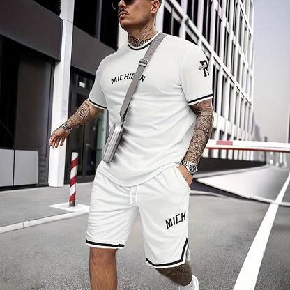 Herren Sportset T-Shirt und Shorts Grau Sportlich - BerlinGlamour