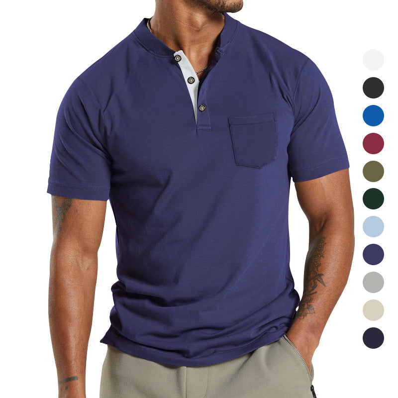 Herren T-Shirt Kurzarm mit Brusttasche Modern Kragen