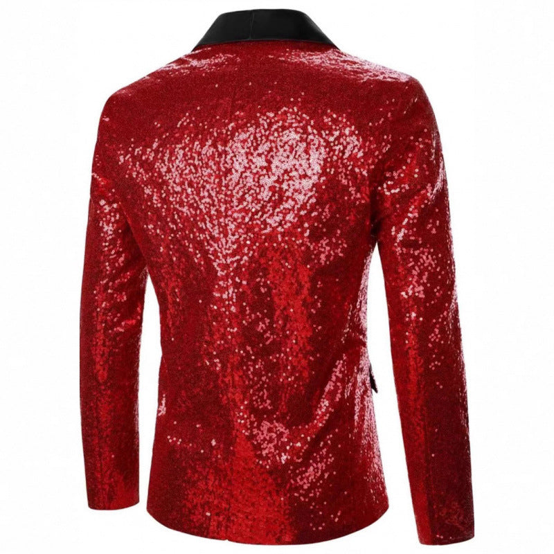 Herren Pailletten Sakko Glamour Schwarz