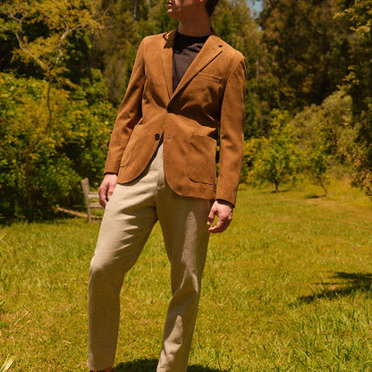 Herren Wildlederanzug Elegant Lederanzug mit Revers und Taschen