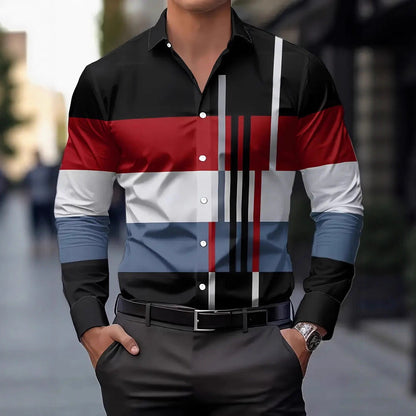 Herren Langarmhemd Modern Blockdesign Trendy - BerlinGlamour