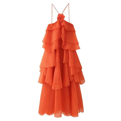 Damen Maxikleid mit Rüschen und Blumenmuster Sommerkleid