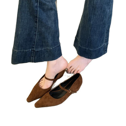 Damen Ballerinas Elegant mit Riemen Wildleder Schuhe