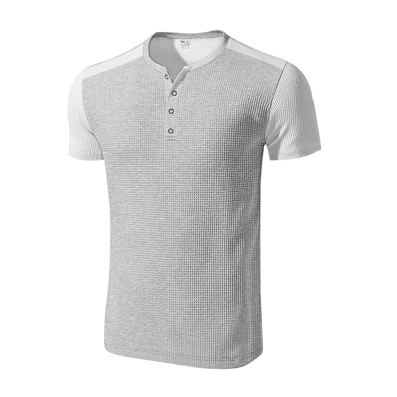 Herren T-Shirt Kurzarm mit Struktur Optik und Knöpfen