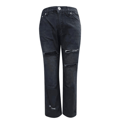 Damen High-Waist Ripped Jeans Mit Fransen und Lochdetails