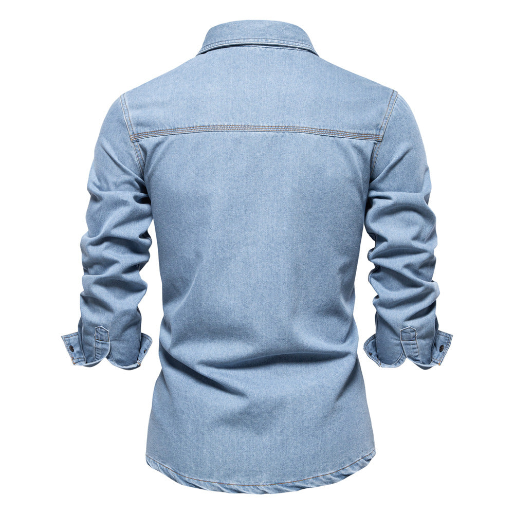 Herren Denim Hemd Modern Schnitt 2 Brusttaschen
