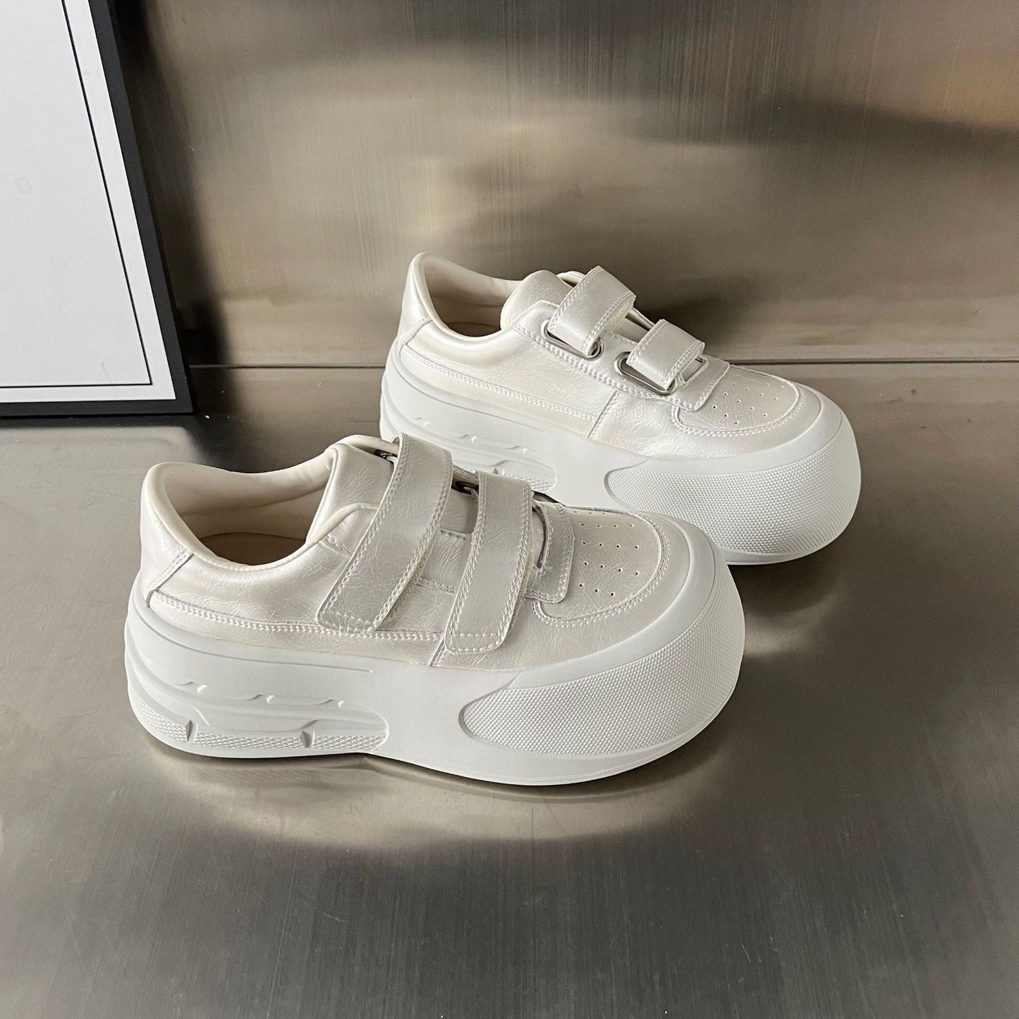 Damen Sneaker Chunky Bequem Klettverschluss Weich