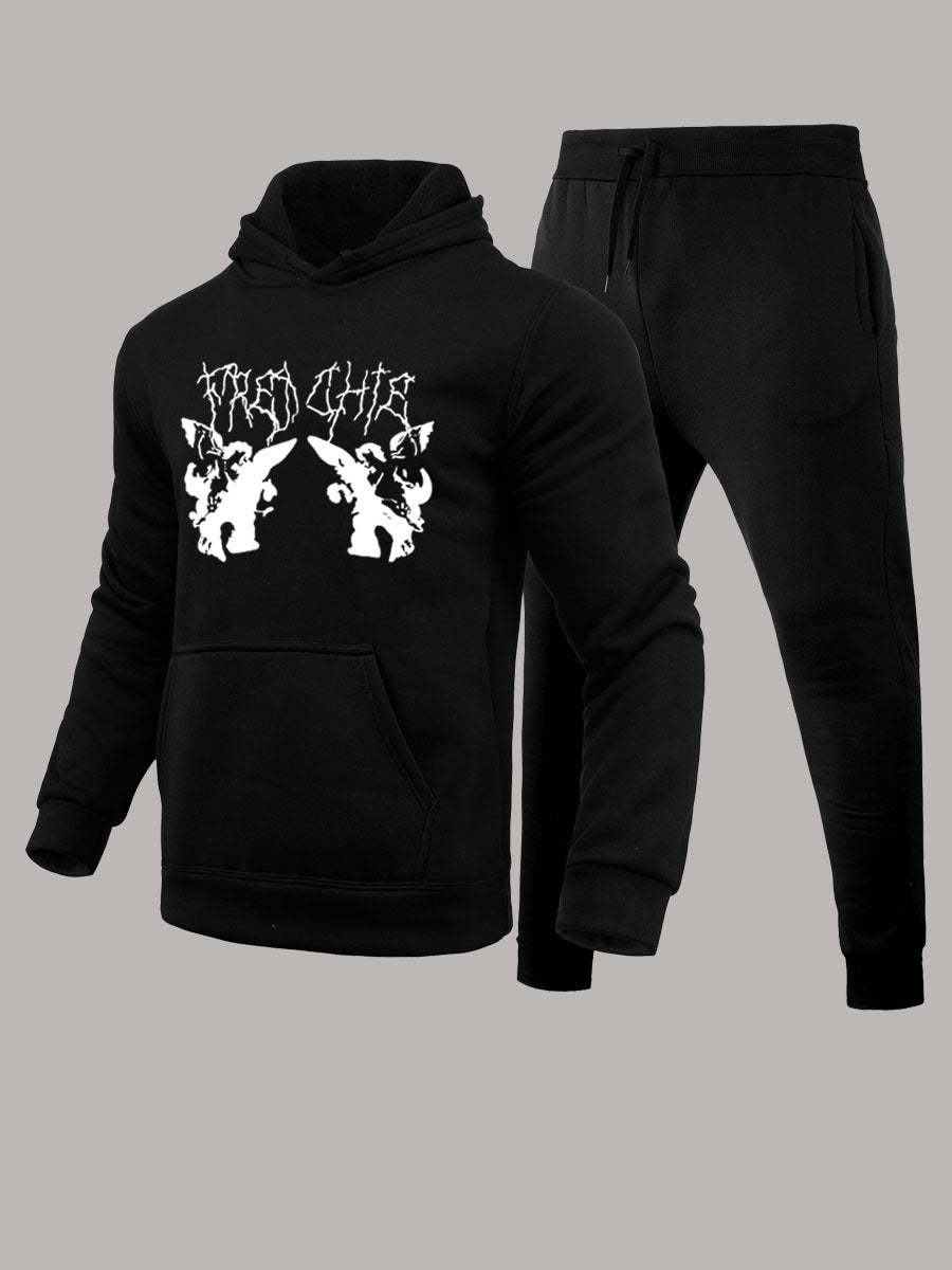 Herren Sportset Hoodie Jogginghose Graffiti Design Streetwear