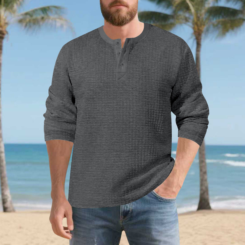 Herren Langarmshirt Komfort Waffelmaterial Knopfleiste Modern