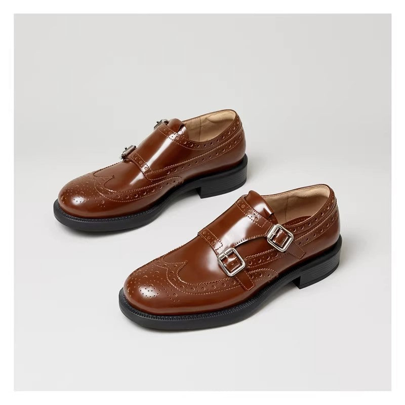 Damen Schuhe Doppelmonk Elegante Perforiert Schwarz