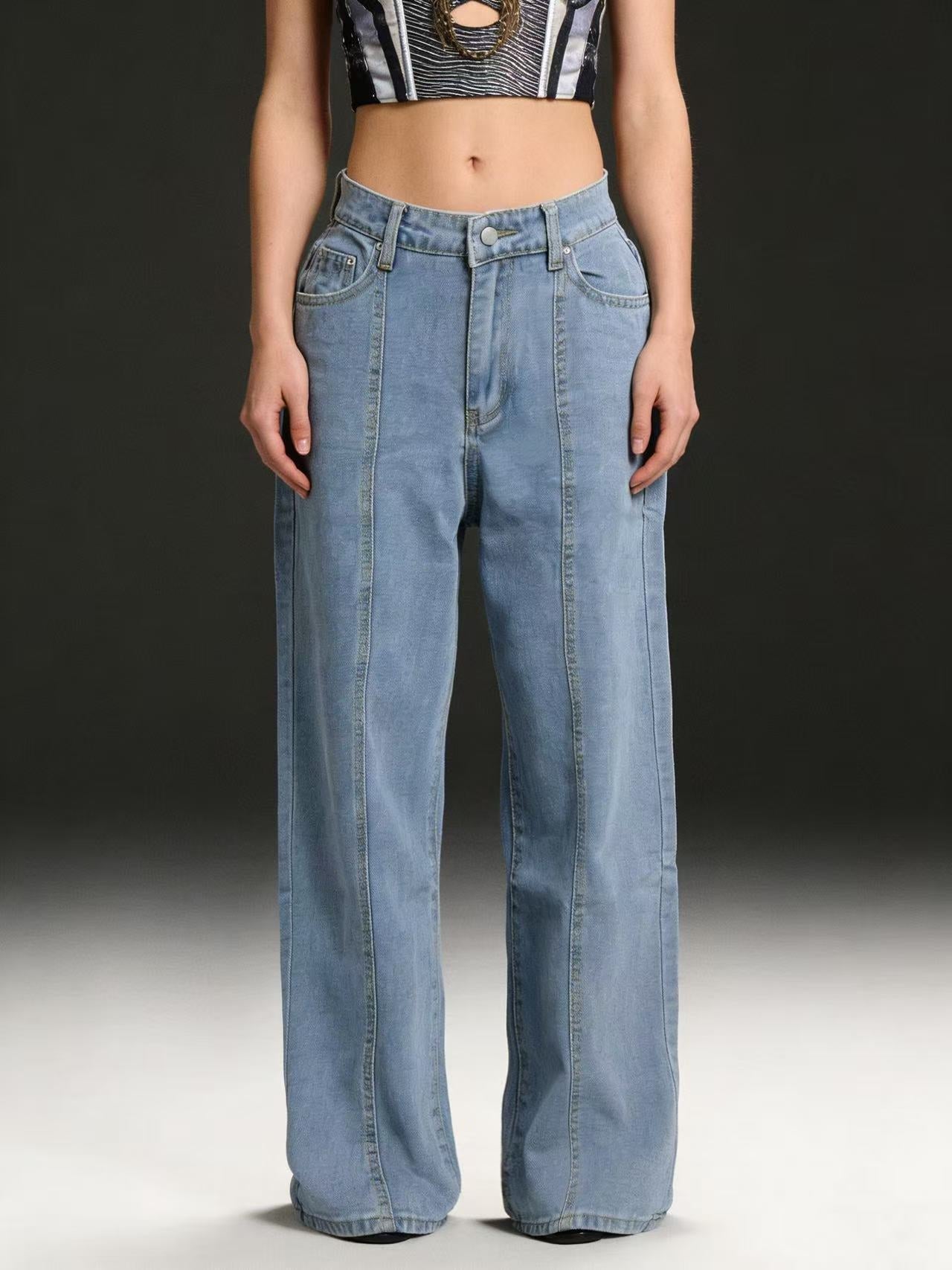 Weite Damen High-Waist Jeans Klassisch Bequem