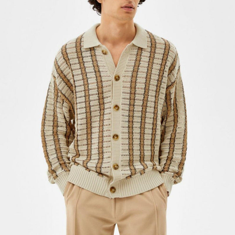 Herren Strickjacke Elegantes Lochmuster Design - BerlinGlamour