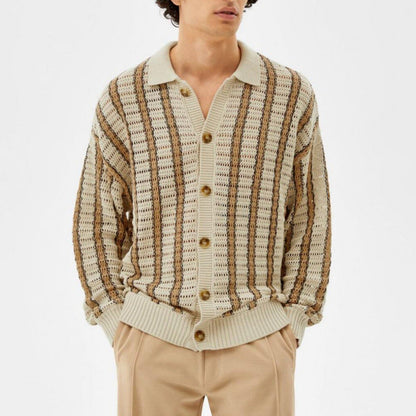 Herren Strickjacke Elegantes Lochmuster Design - BerlinGlamour