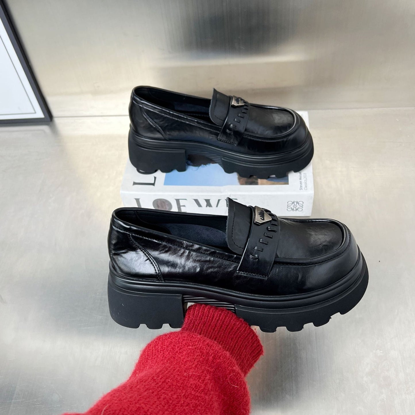 Damen Clogs Modisch Glänzend Ledersohle Hoch
