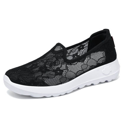 Damen Slip-On Schuhe Blumen Spitze Freizeit