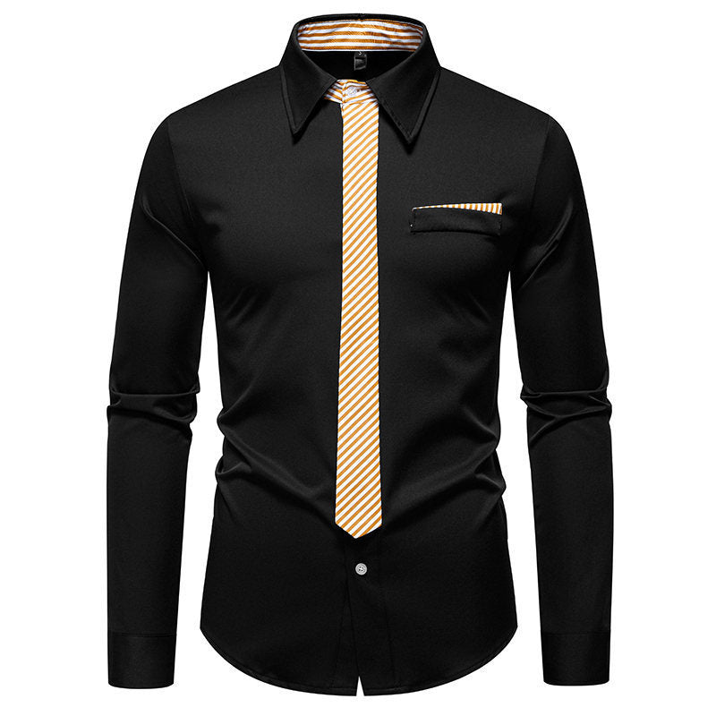 Herren Langarmhemd Modern mit Brusttasche und Knopfkragen