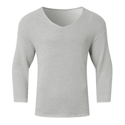 Herren Langarmshirt Waffelstruktur V-Ausschnitt Modern