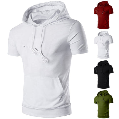 Kapuzen-T-Shirt Herren Kurzarm mit Kängurutasche Sportlich