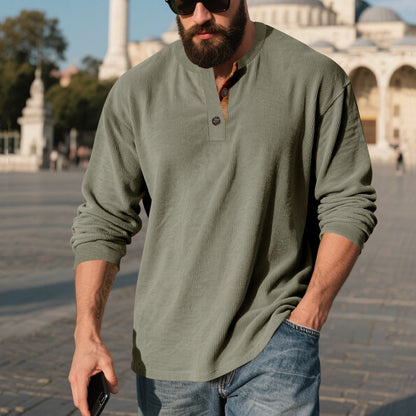 Herren Langarmshirt Strukturiert Modern Mit Knöpfen