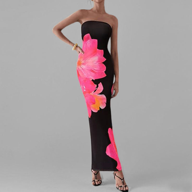 Sommerkleid Schulterfrei Blumenmuster Figurformend
