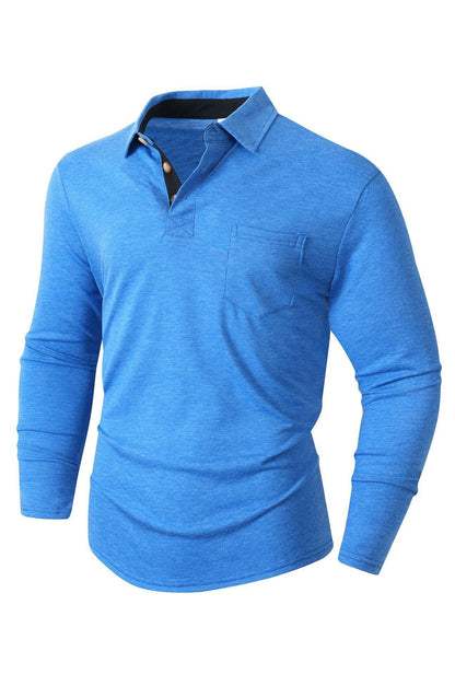 Herren Langarm Polo mit Kragen Design und Brusttasche Modern